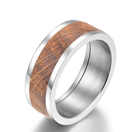 Whiskey Barrel Tungsten White Oak Wood Polish Finish Men's Wedding Band - PRISTINE RINGS