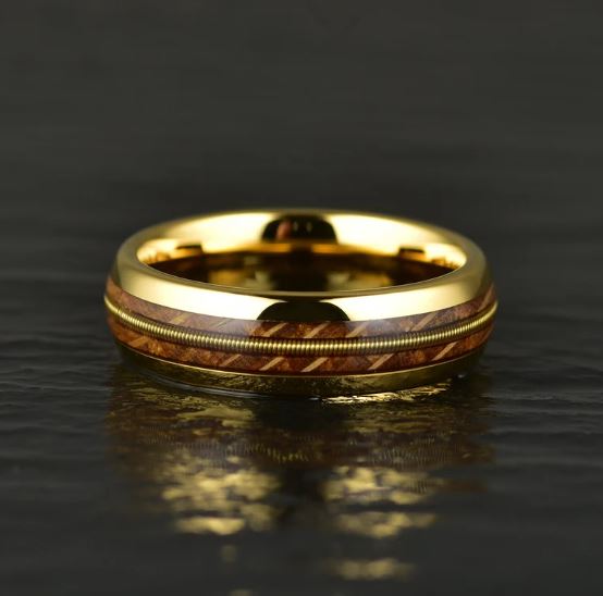 Whiskey Barrel Guitar String Yellow Tungsten Women's Wedding Band 4MM