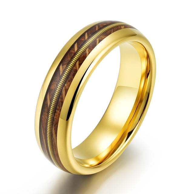Whiskey Barrel Guitar String Yellow Tungsten Women's Wedding Band 4MM