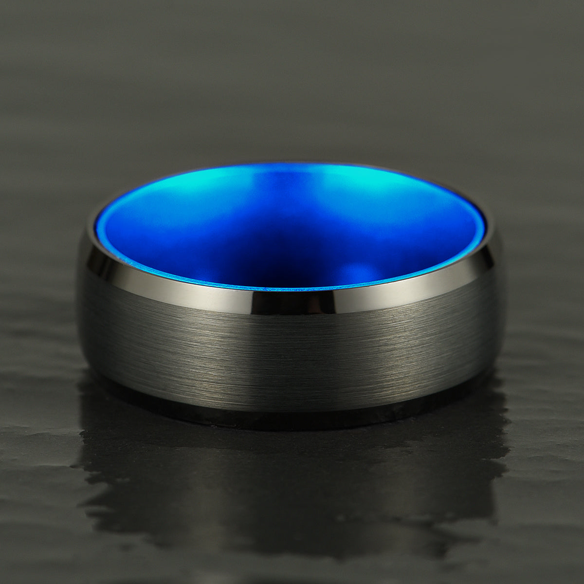 Pristine Passion Blue Interior Tungsten Wedding Band 8MM