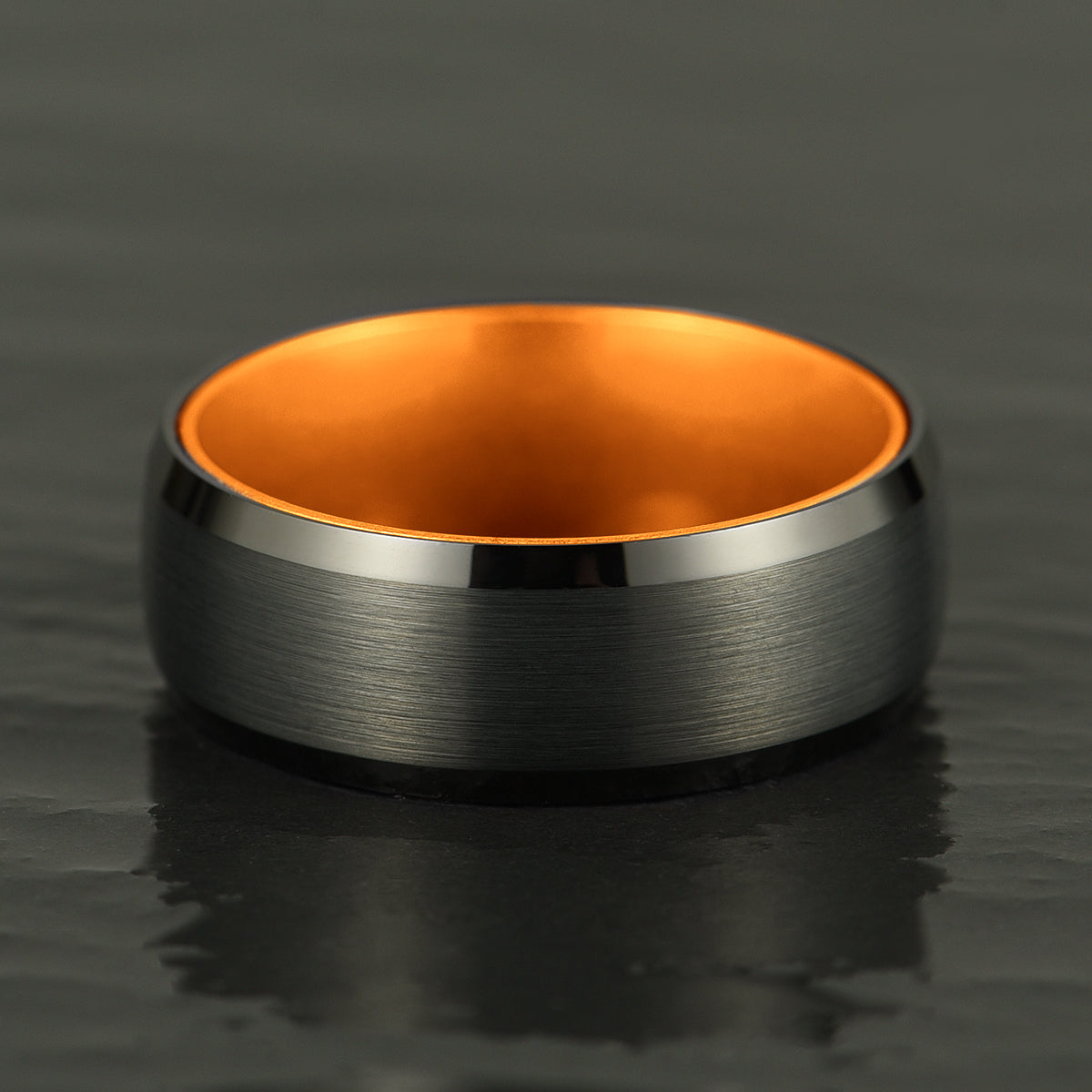 Pristine Passion Orange Interior Tungsten Wedding Band 8MM