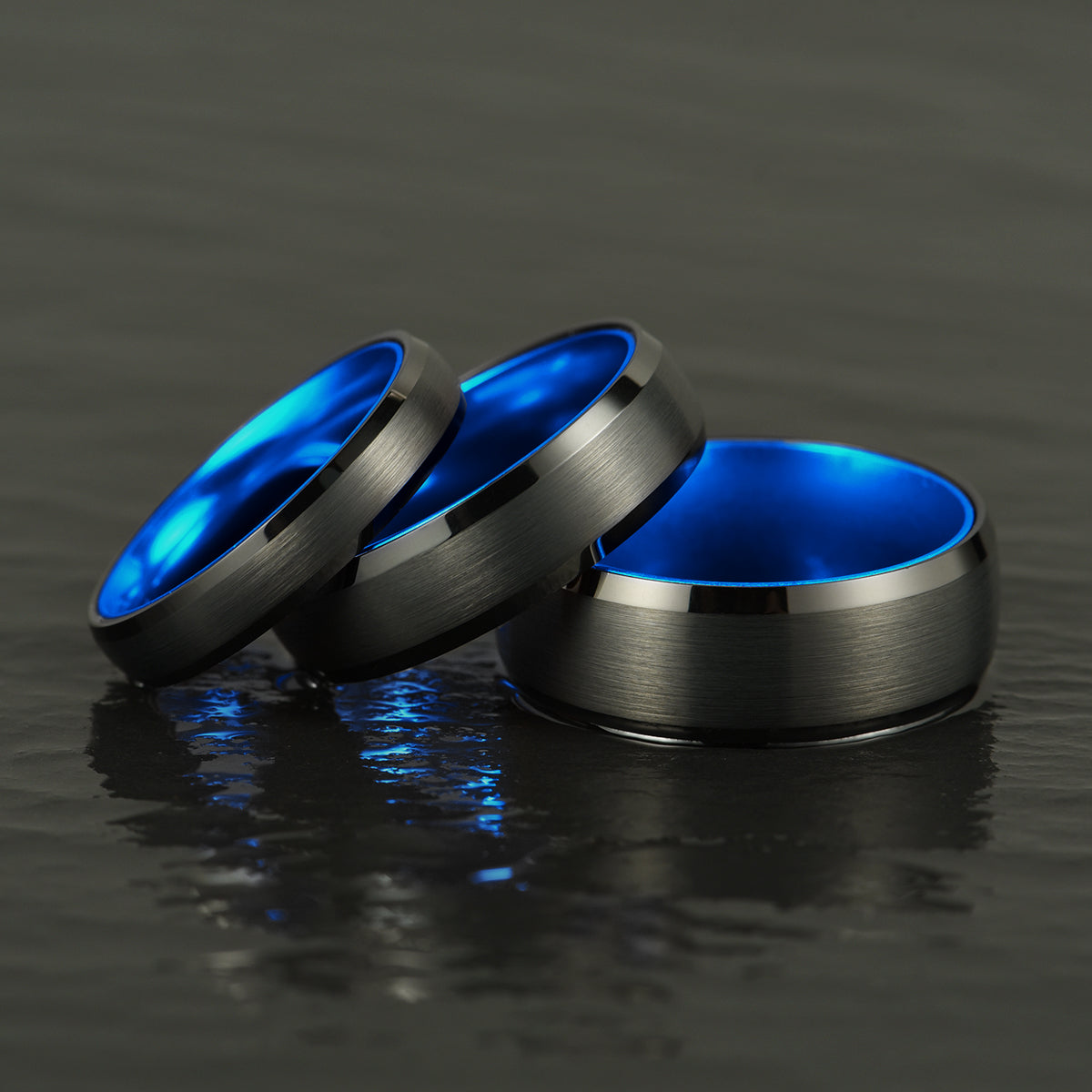 Pristine Passion Blue Interior Tungsten Wedding Band 8MM