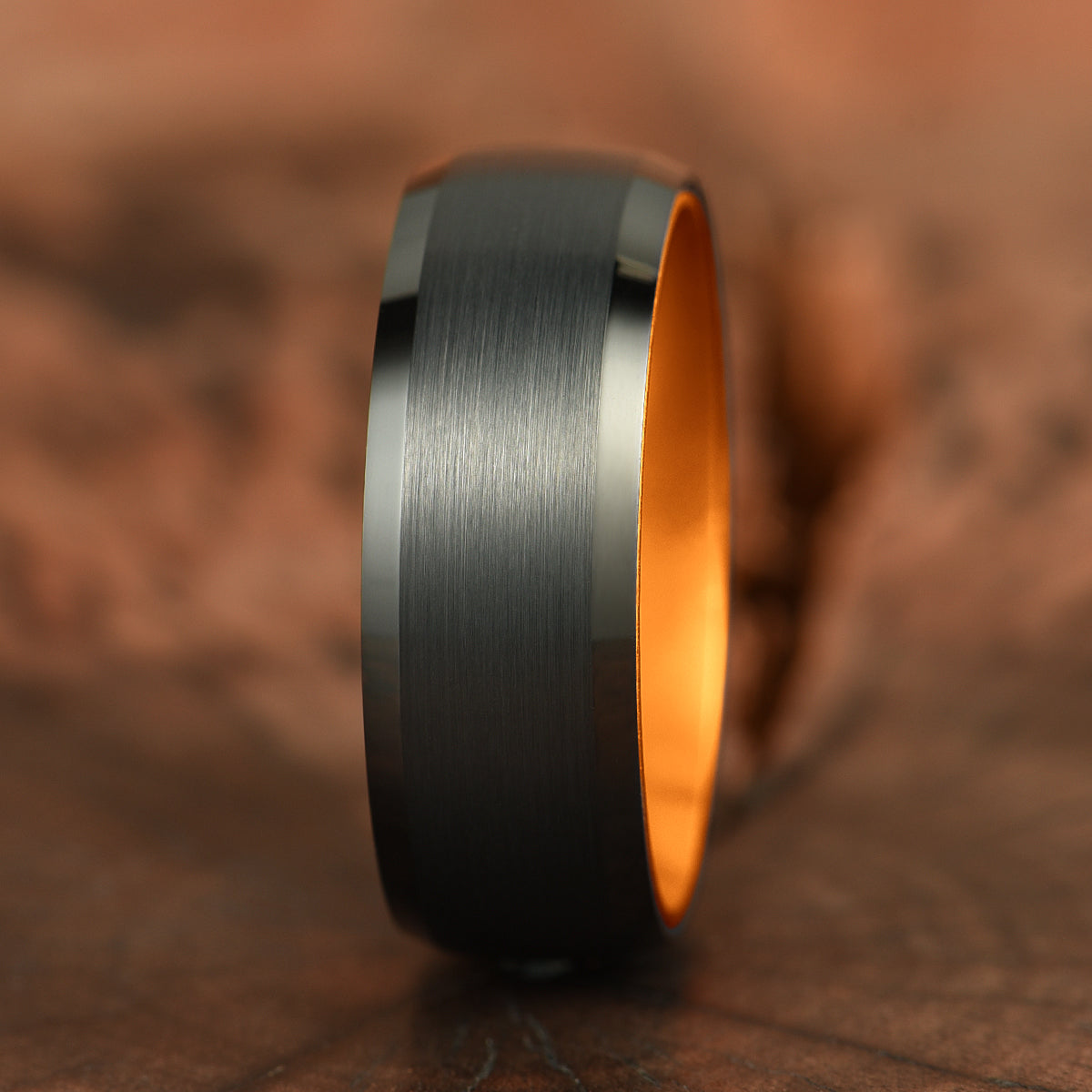 Pristine Passion Orange Interior Tungsten Wedding Band 8MM