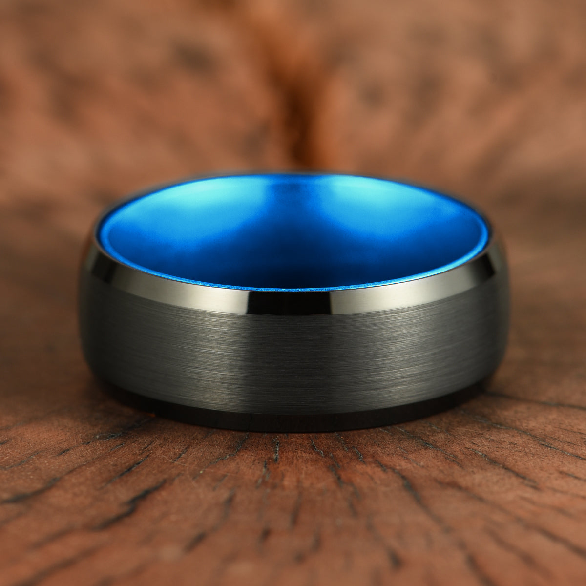 Pristine Passion Blue Interior Tungsten Wedding Band 8MM