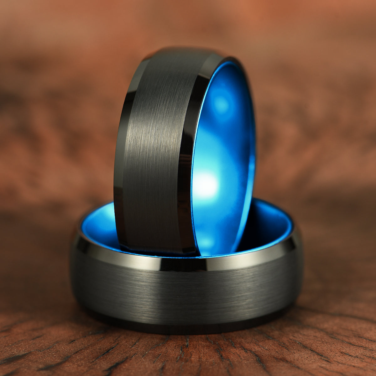 Pristine Passion Blue Interior Tungsten Wedding Band 8MM