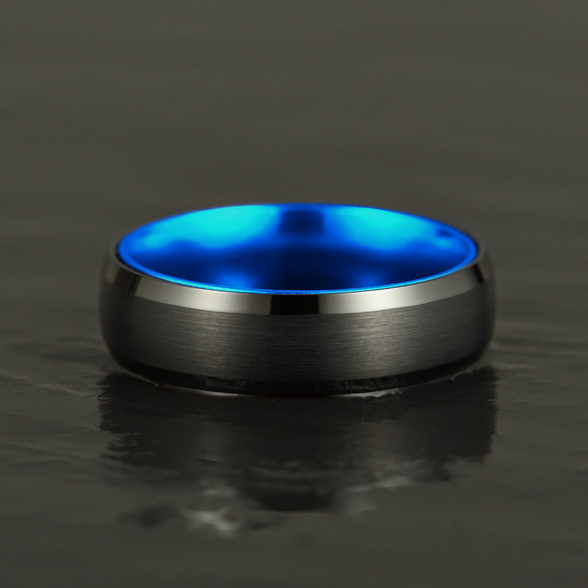 Pristine Passion Blue Interior Tungsten Men's Wedding Band 6MM