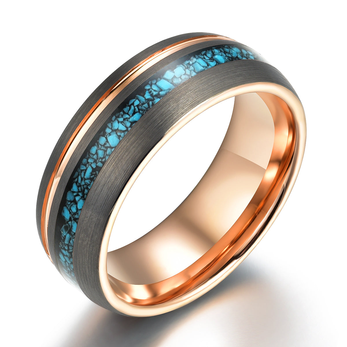 Turquoise Rose Tungsten Wedding Band 8MM - PRISTINE RINGS