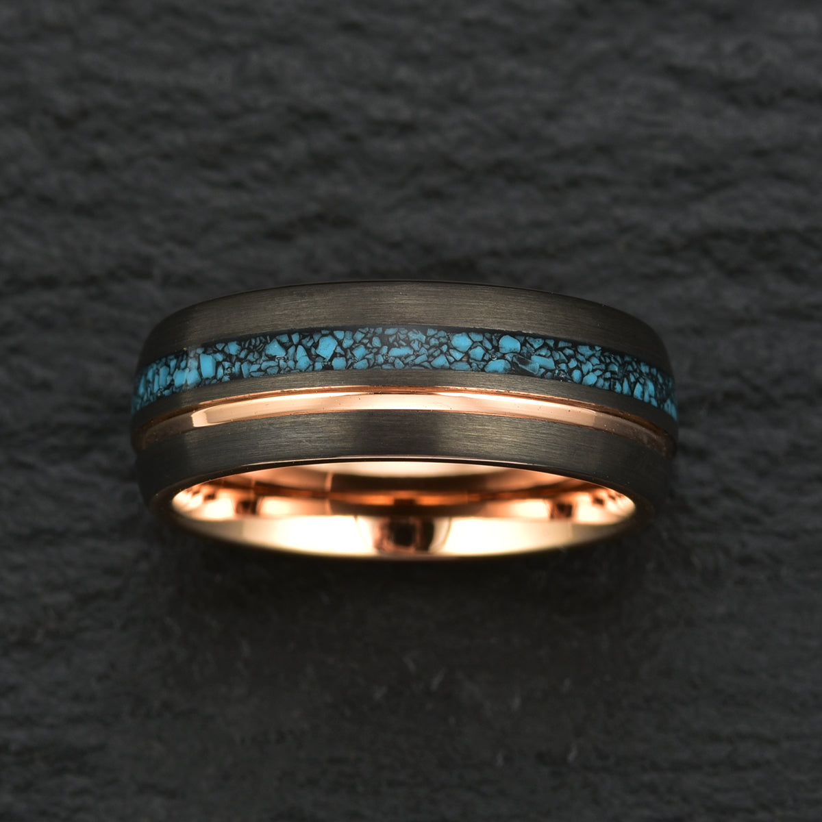 Turquoise Rose Tungsten Wedding Band 8MM