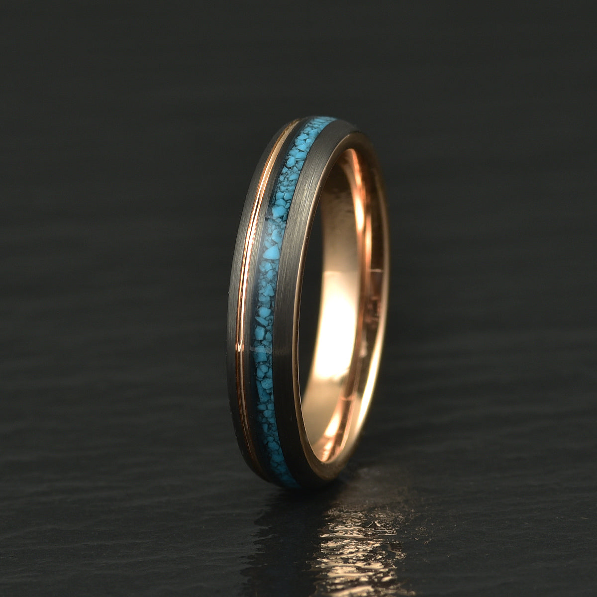 Turquoise Rose Tungsten Wedding Band 4MM