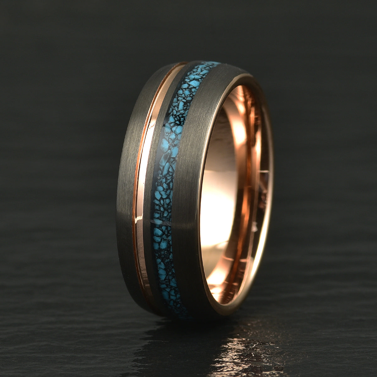 Turquoise Rose Tungsten Wedding Band 8MM