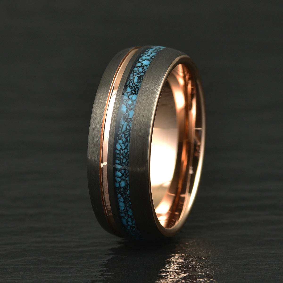 Turquoise Rose Tungsten Wedding Band 8MM - PRISTINE RINGS