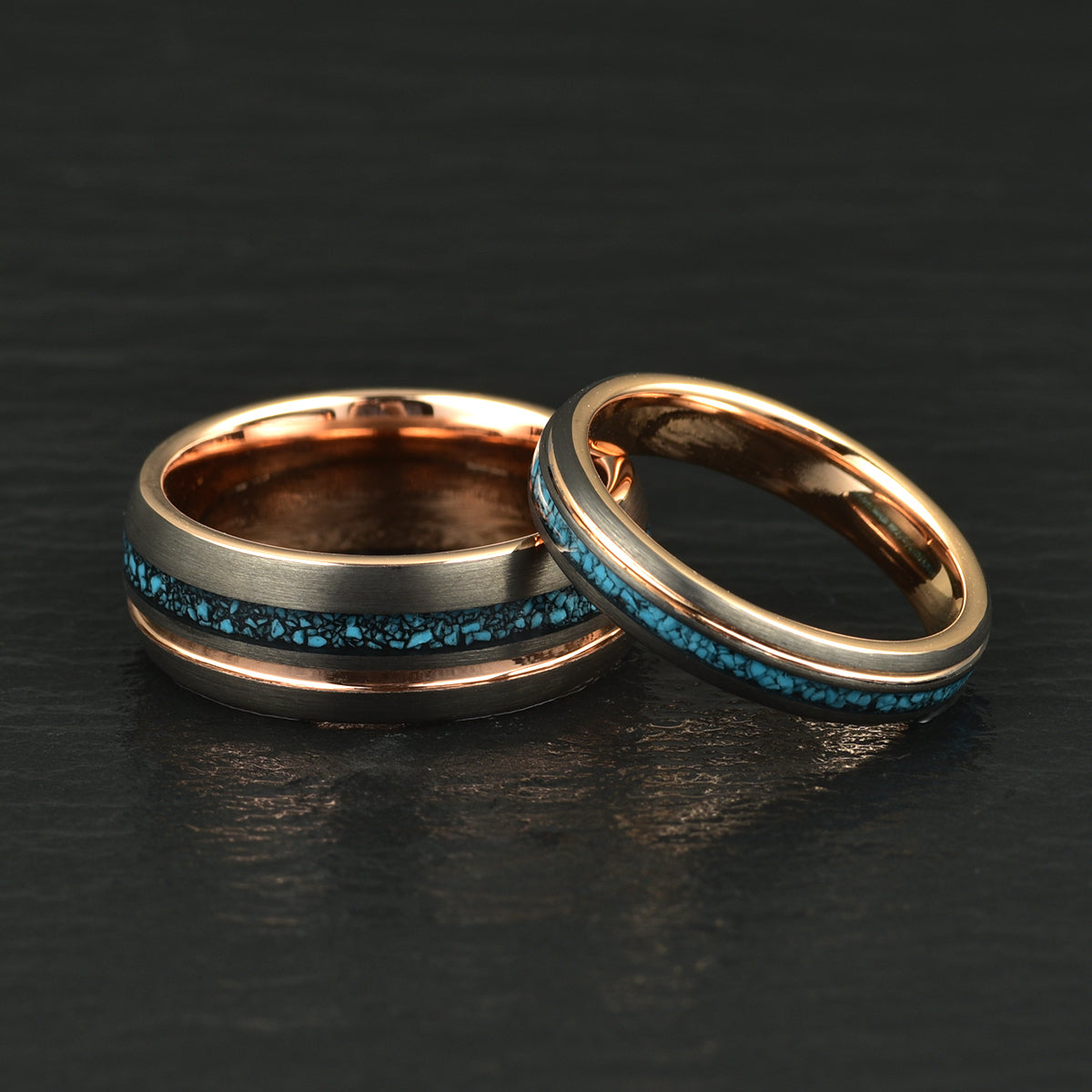 Turquoise Rose Tungsten Wedding Band 8MM - PRISTINE RINGS