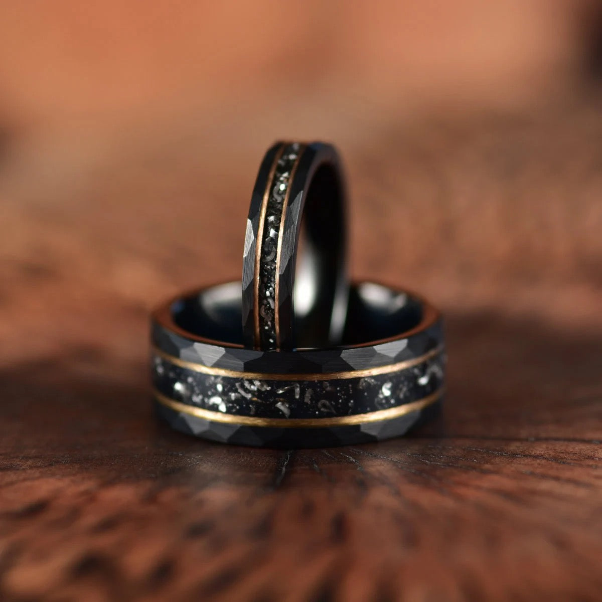 The Goliath Ring - Black Hammered Tungsten Meteorite Women's Wedding Band 4MM - PRISTINE RINGS