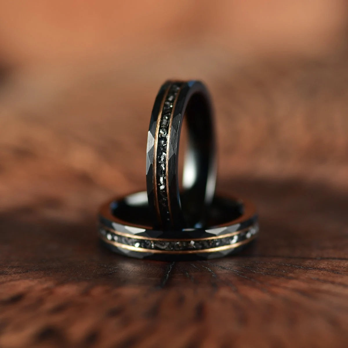 The Goliath Ring - Black Hammered Tungsten Meteorite Women's Wedding Band 4MM - PRISTINE RINGS
