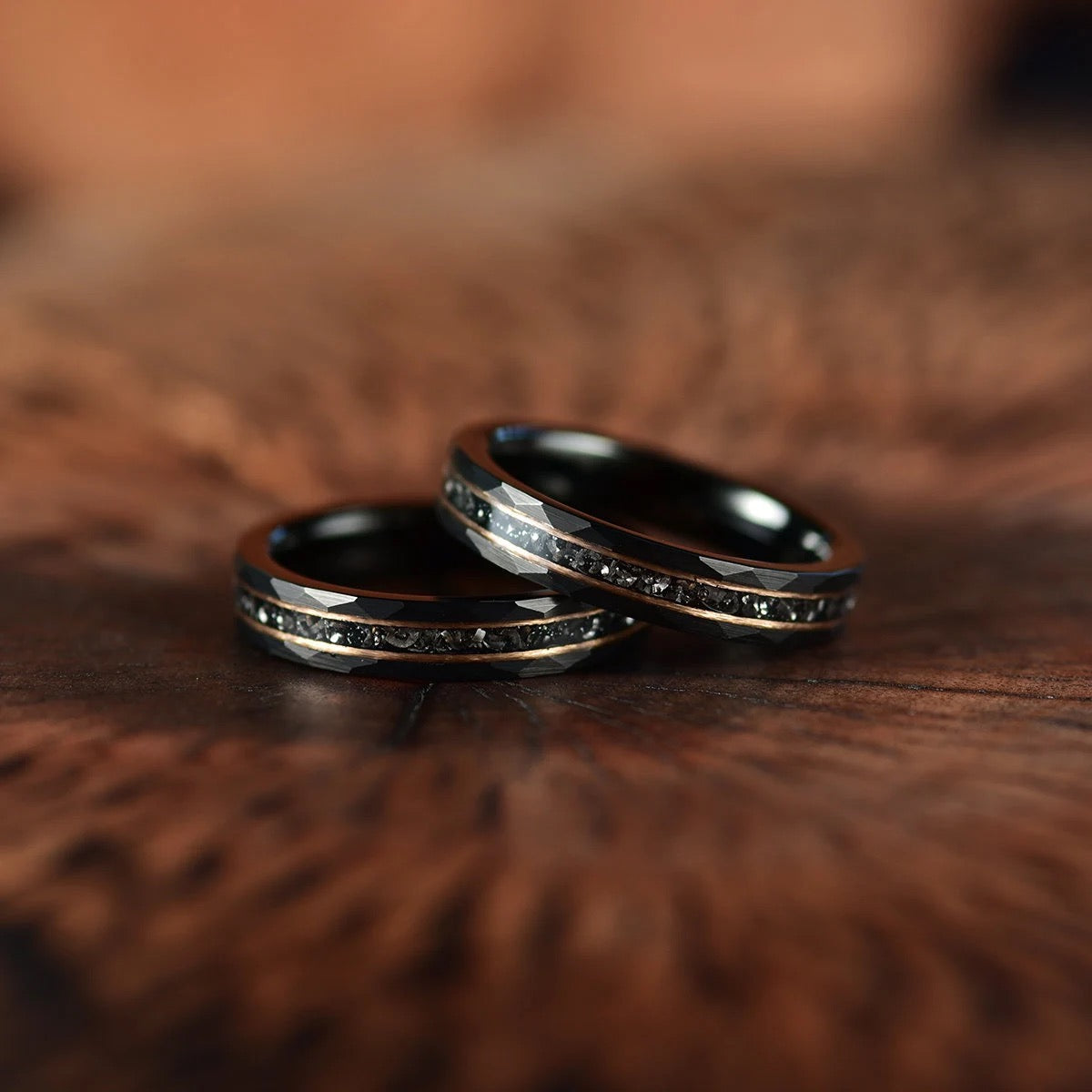 The Goliath Ring - Black Hammered Tungsten Meteorite Women's Wedding Band 4MM - PRISTINE RINGS