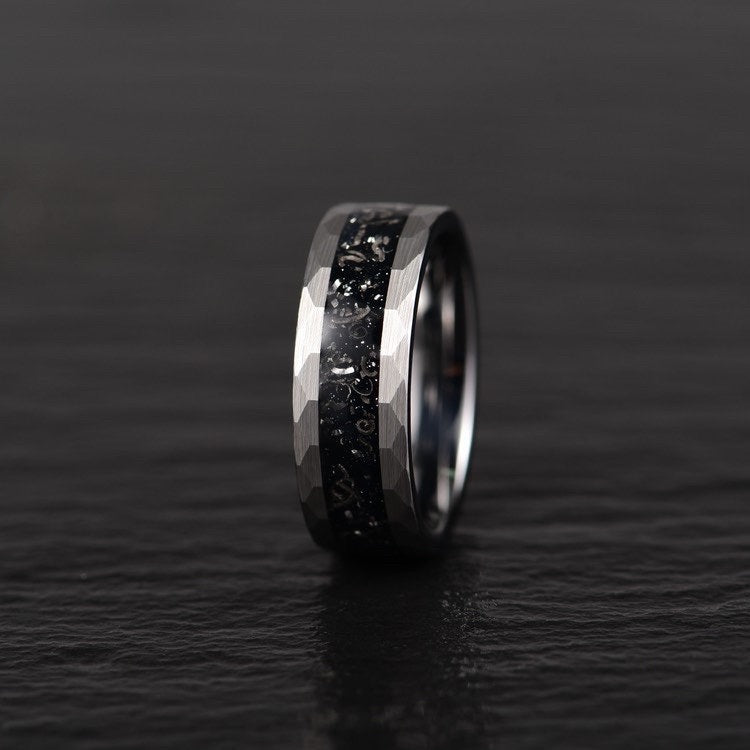 The Top G Ring - Grey Hammered Tungsten  Meteorite Men's Wedding Band 8MM - PRISTINE RINGS