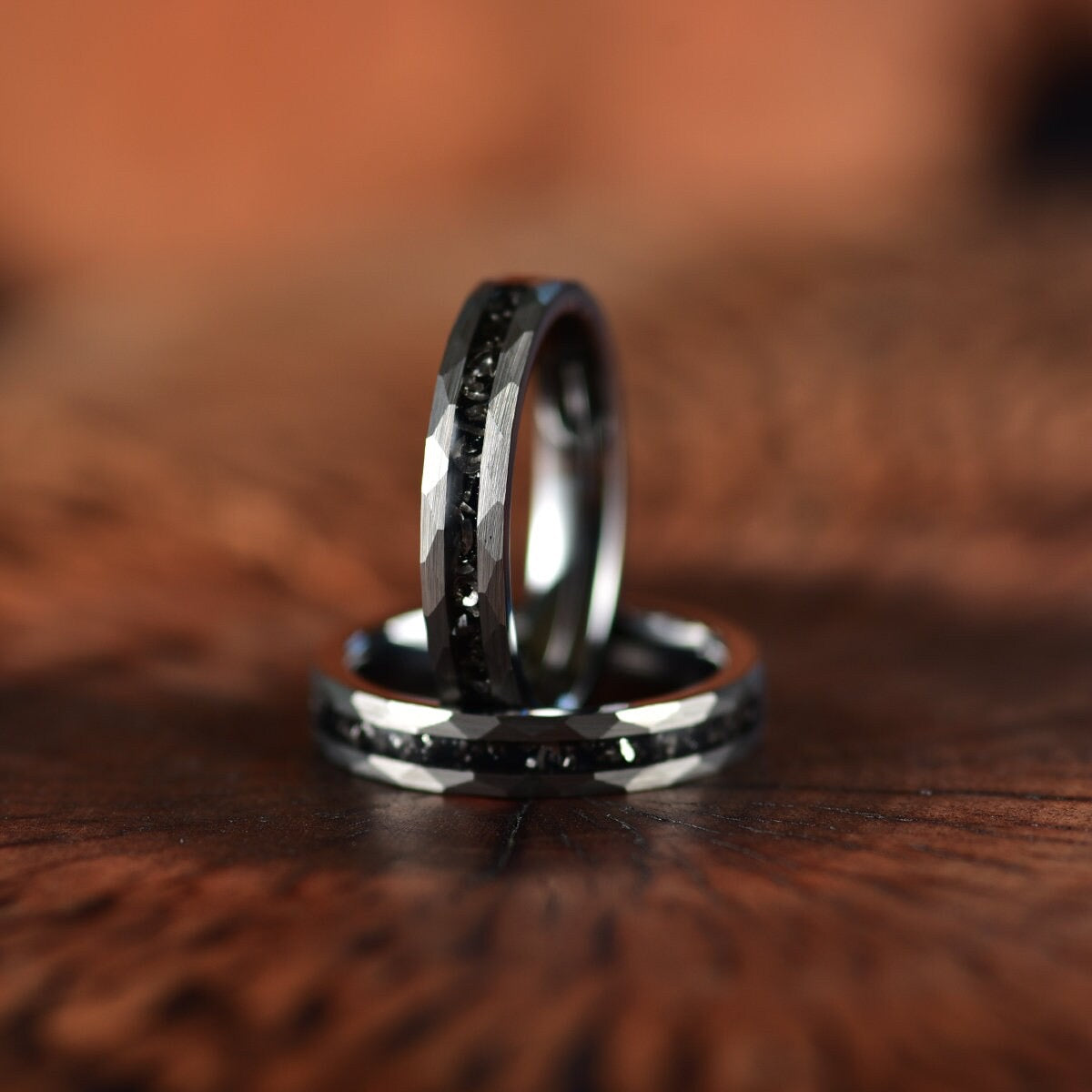 The Top G Ring - Grey Hammered Tungsten  Meteorite Men's Wedding Band 8MM - PRISTINE RINGS