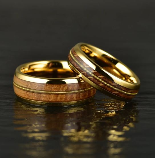 Whiskey Barrel Guitar String Yellow Tungsten Women's Wedding Band 4MM