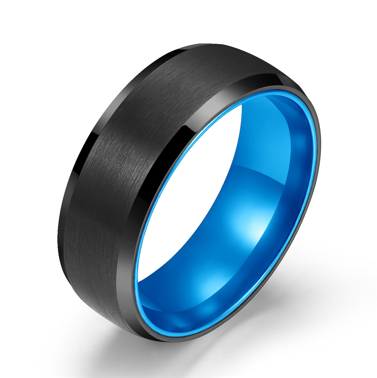 Pristine Passion Blue Interior Tungsten Wedding Band 8MM