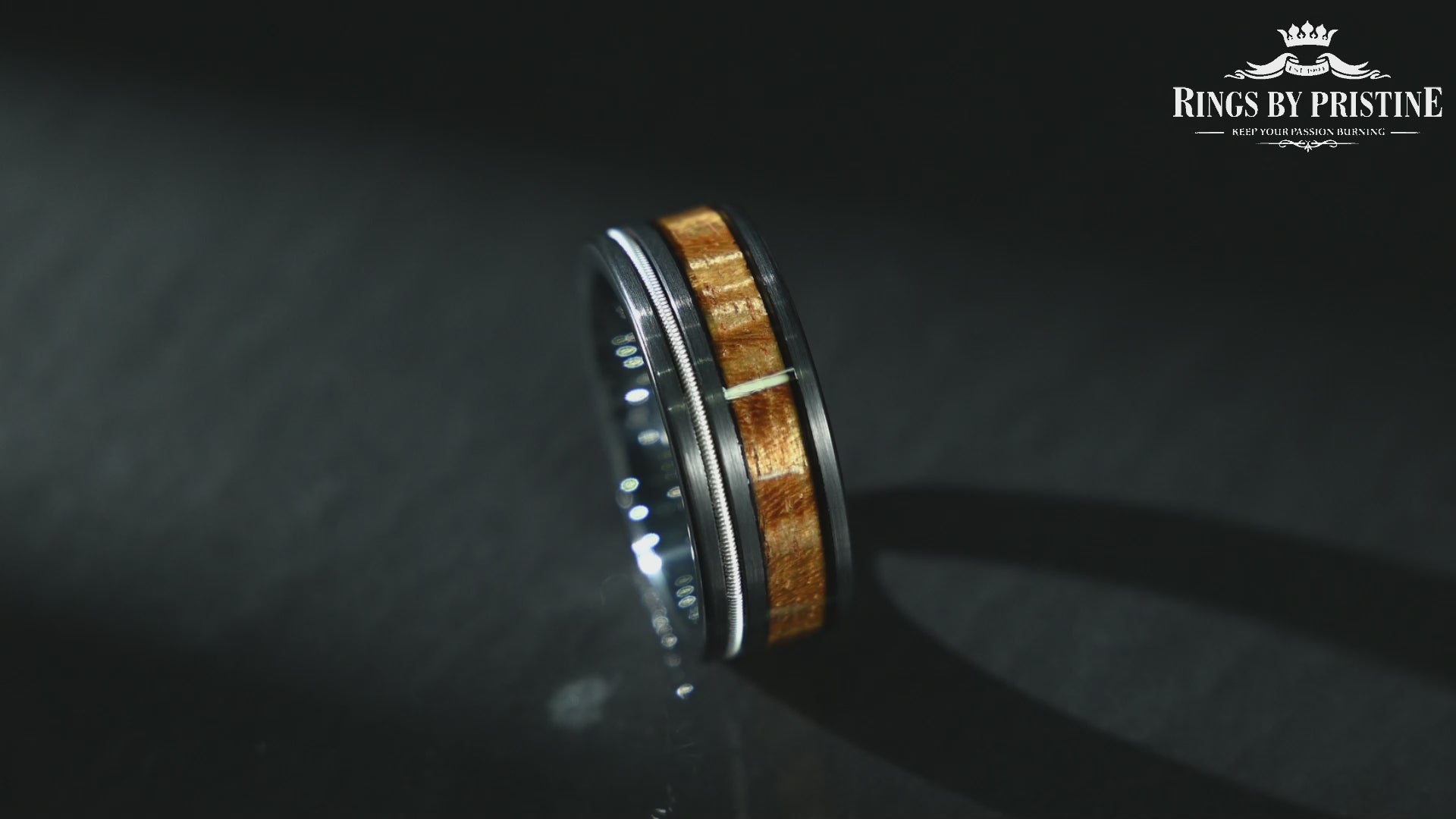Hawaiian Koa Wood Guitar String Tungsten Mens Wedding Band 8MM