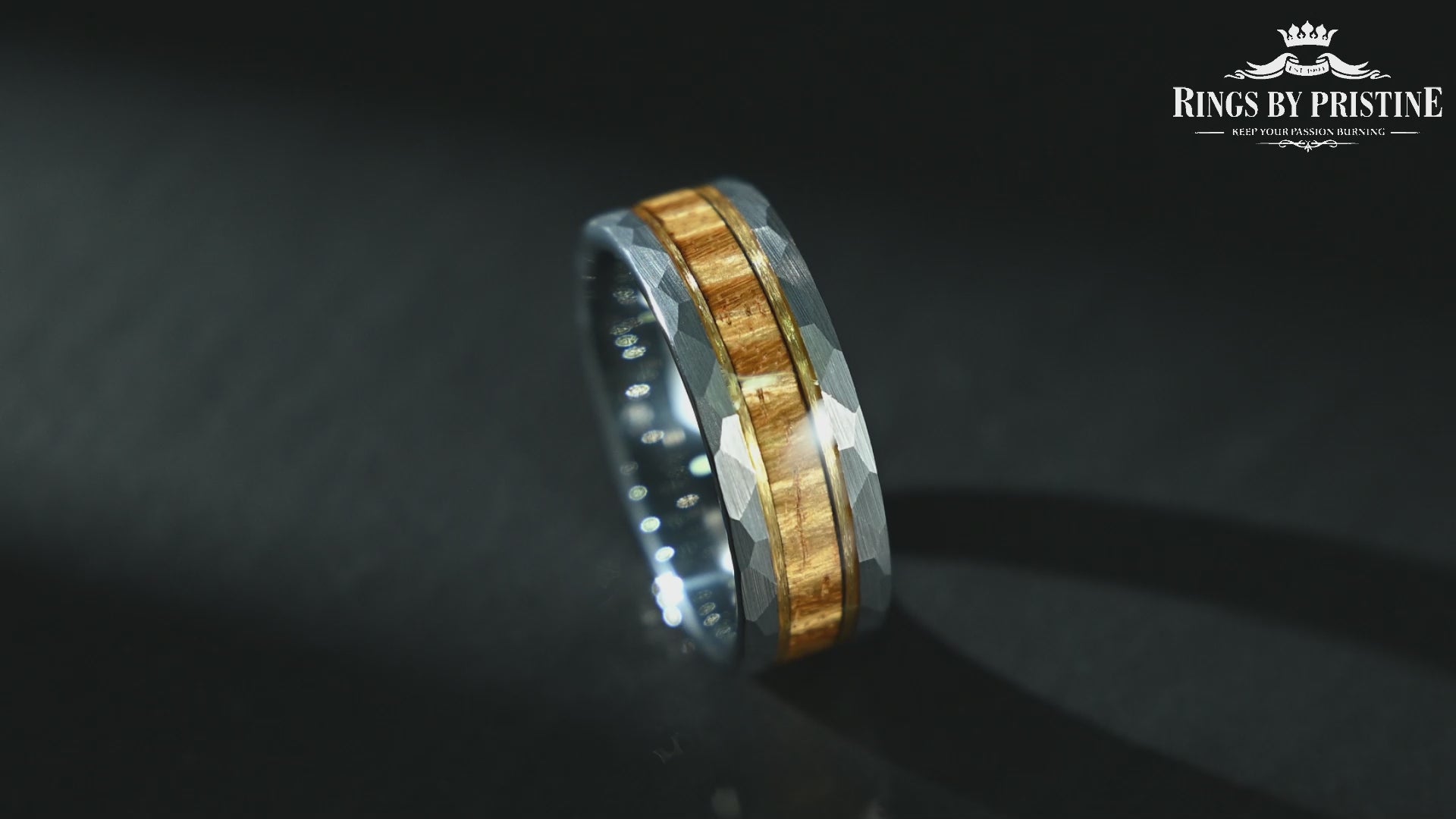 Hawaiian Koa Wood Hammered Tungsten Mens Wedding Band 8MM