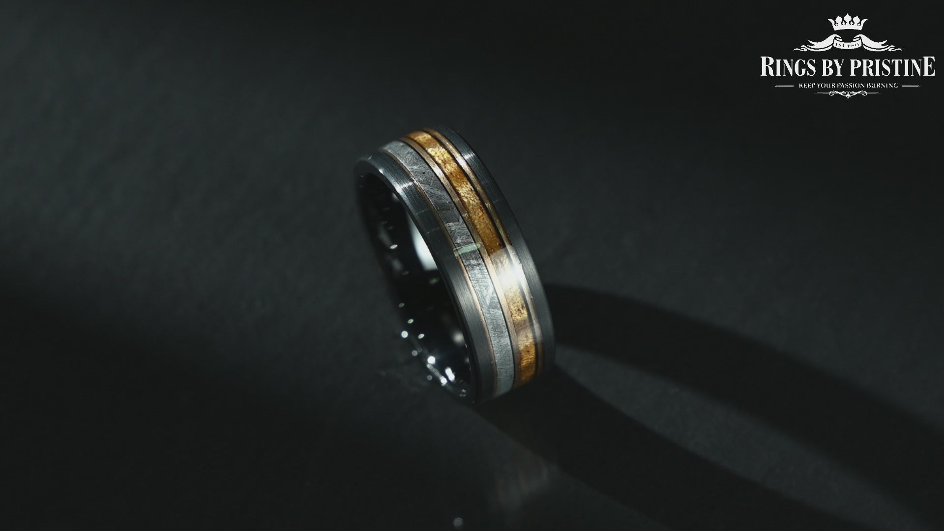 Hawaiian Koa Wood & Meteorite Black Tungsten Mens Wedding Band 8MM