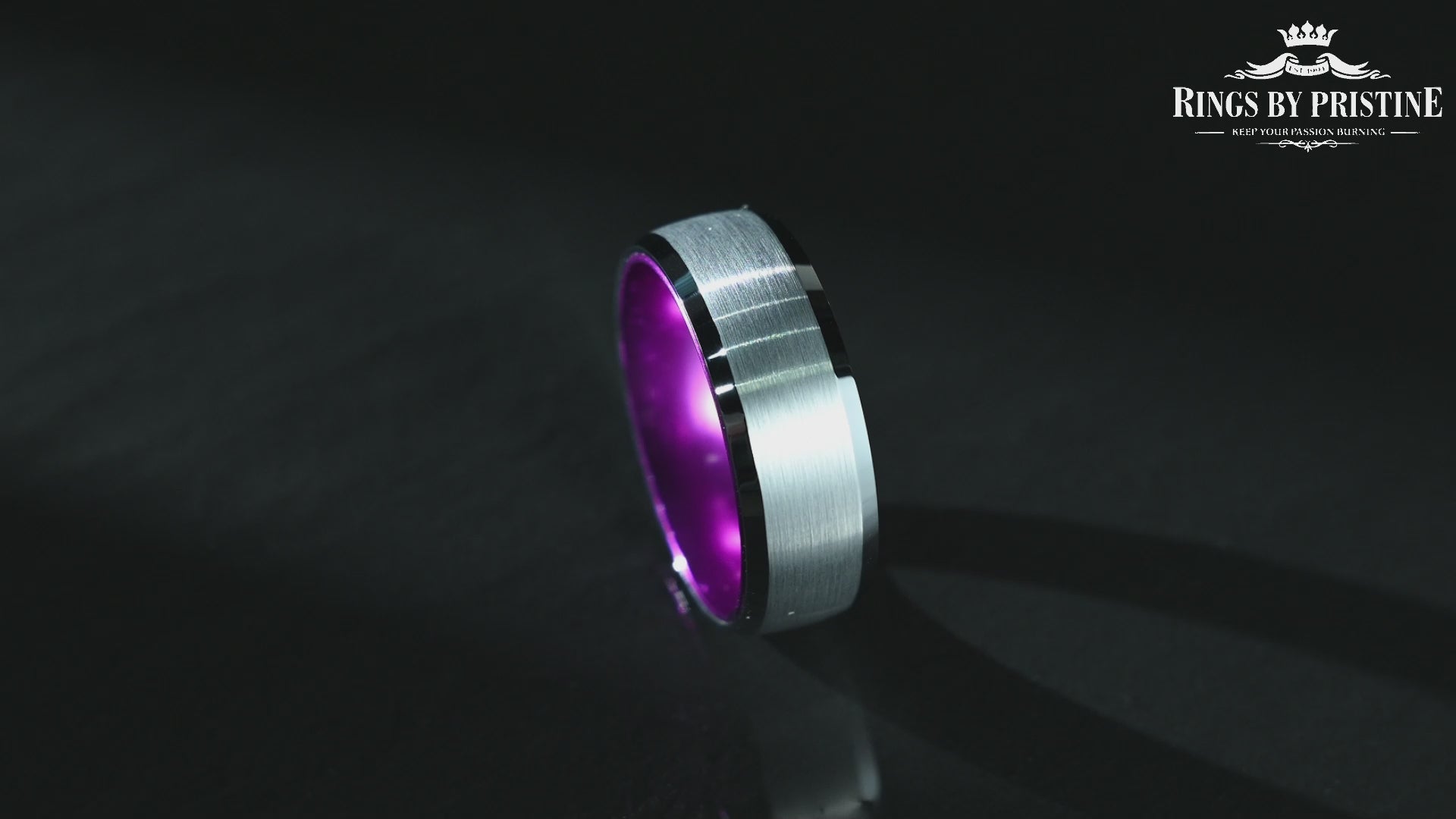 Pristine Passion Purple Interior Silver Tungsten Wedding Band 8MM