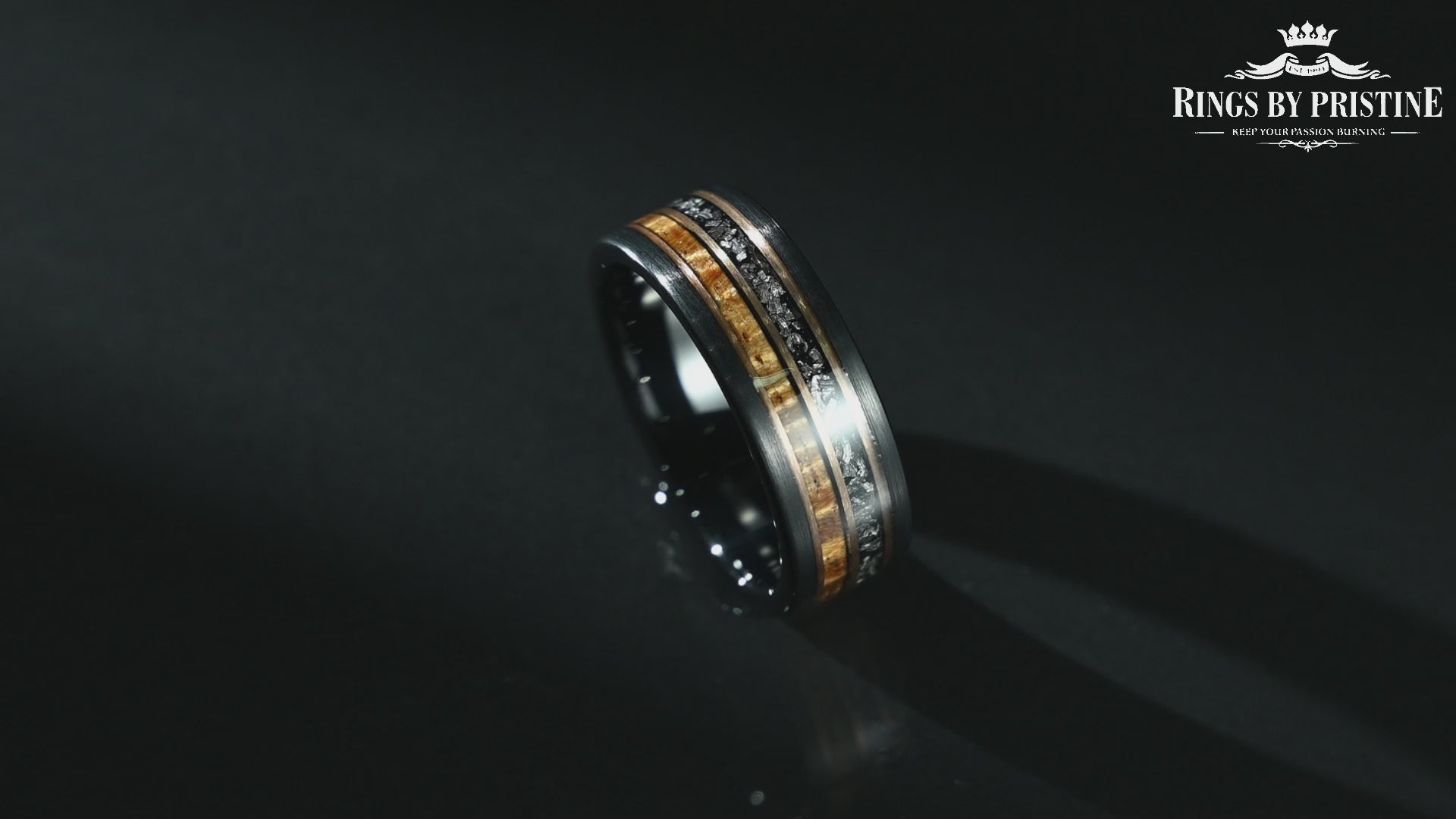 Hawaiian Koa Wood & Meteorite Black Tungsten Mens Wedding Band 8MM