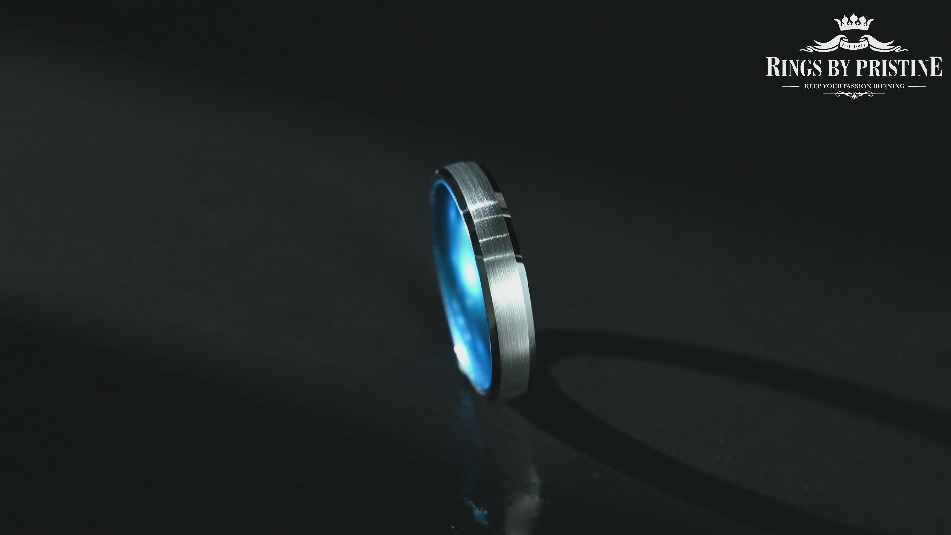 Pristine Passion Blue Interior Silver Tungsten Wedding Band 4MM