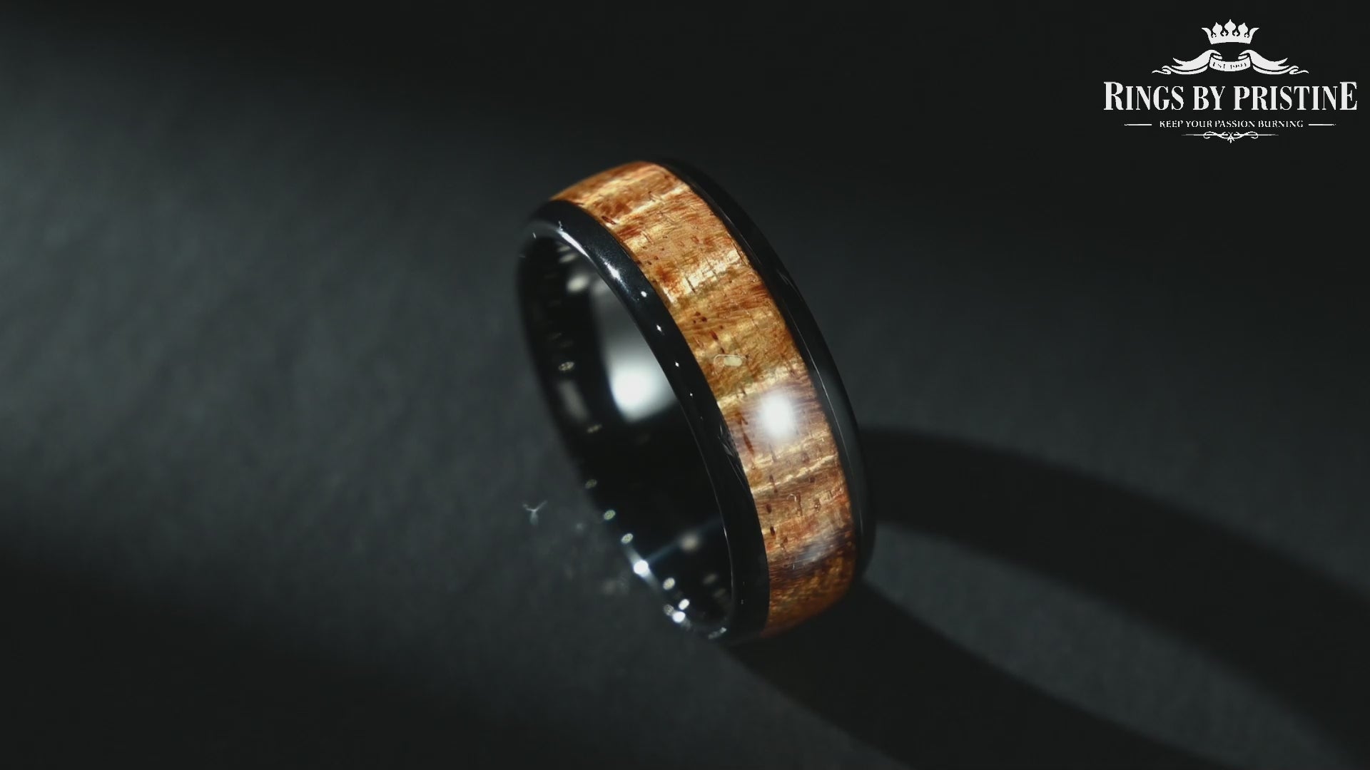 Hawaiian Koa Wood Black Tungsten Mens Wedding Band 8MM