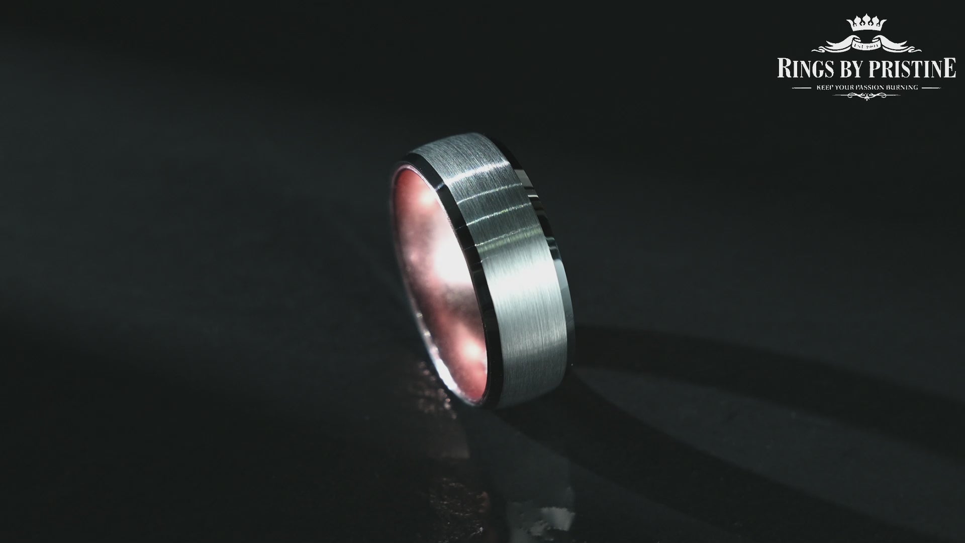 Pristine Passion Rose Interior Silver Tungsten Wedding Band 8MM