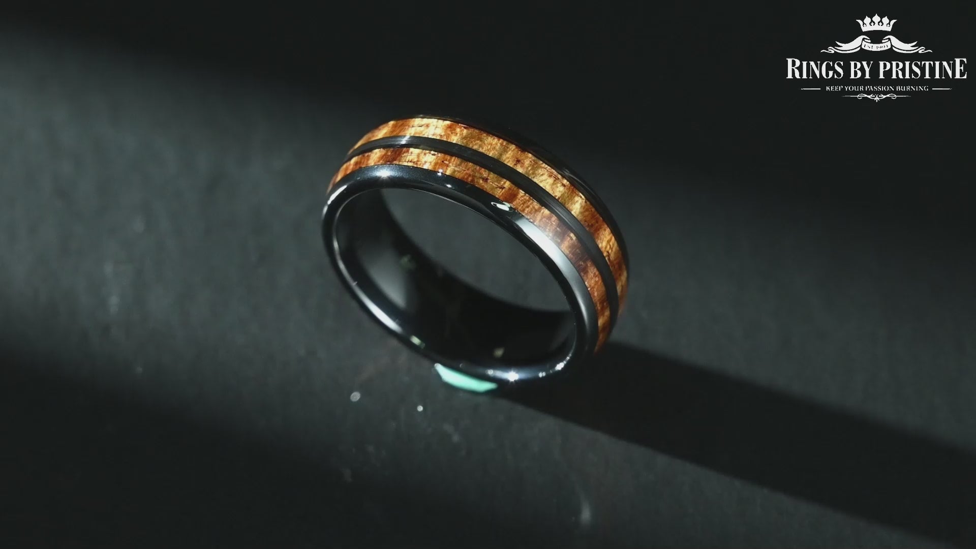 Tungsten Koa Wood Black Inlay Men's Wedding Band 8MM