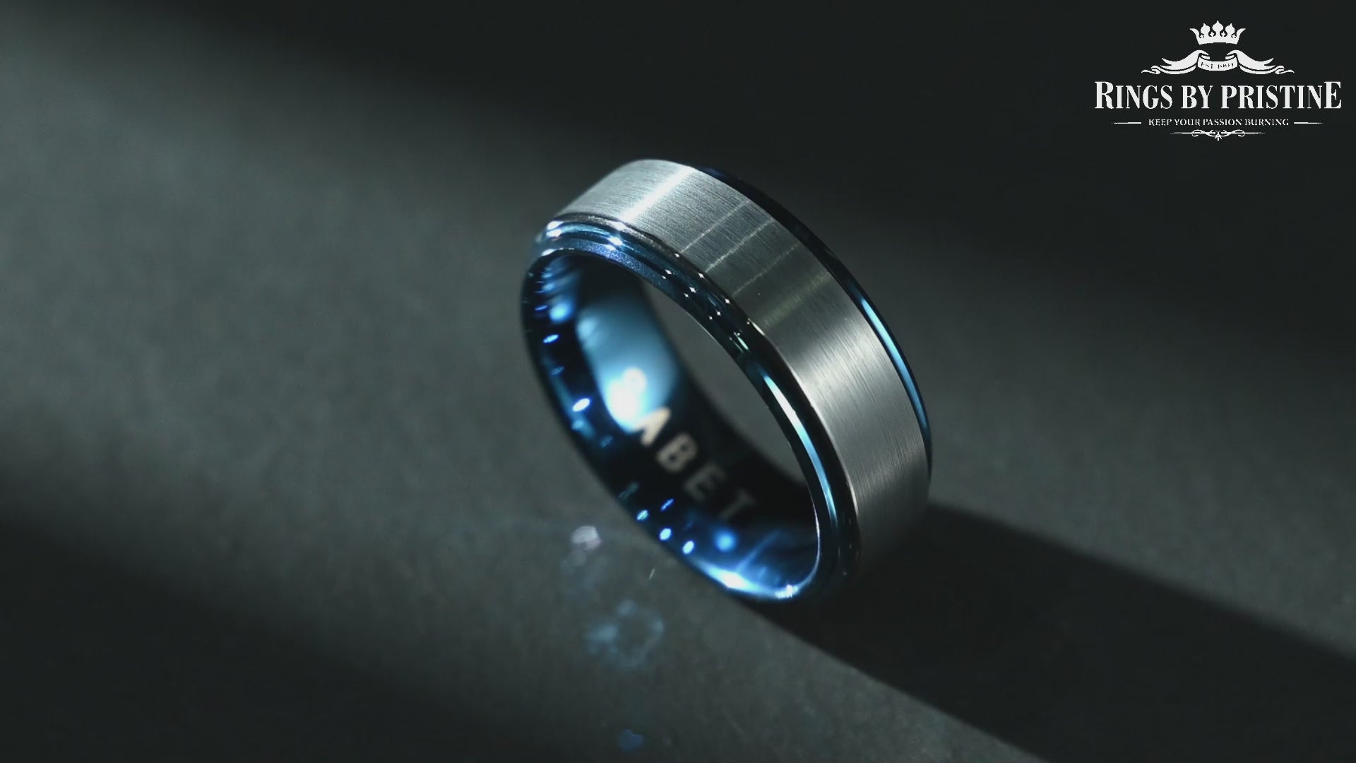 Black Tungsten Blue Colored Ring Passion Collection Men's Wedding Band 8MM