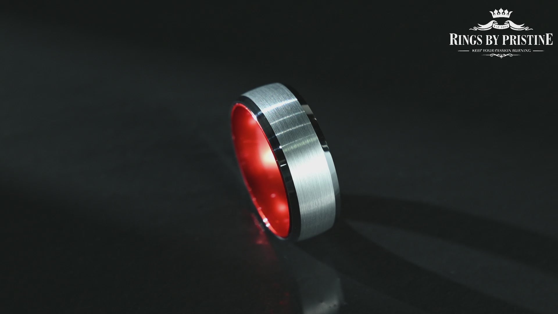 Pristine Passion Red Interior Silver Tungsten Wedding Band 8MM