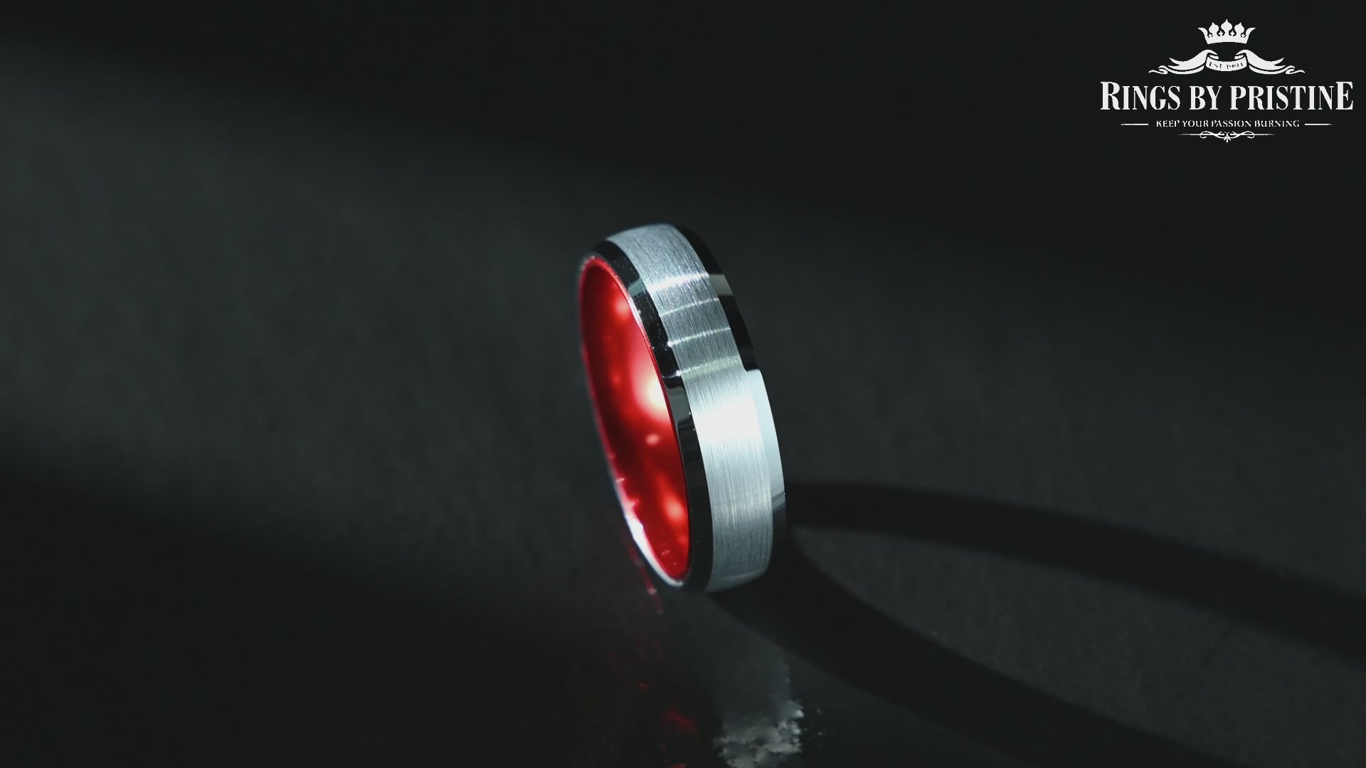 Pristine Passion Red Interior Silver Tungsten Wedding Band 6MM