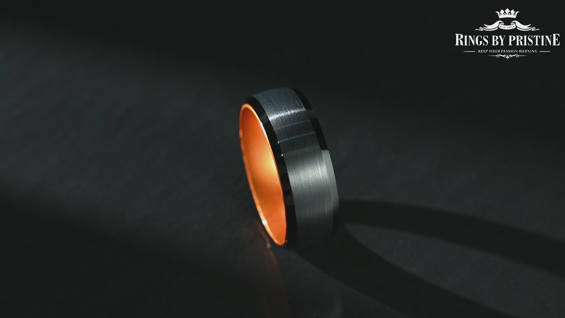 Pristine Passion Orange Interior Tungsten Wedding Band 8MM