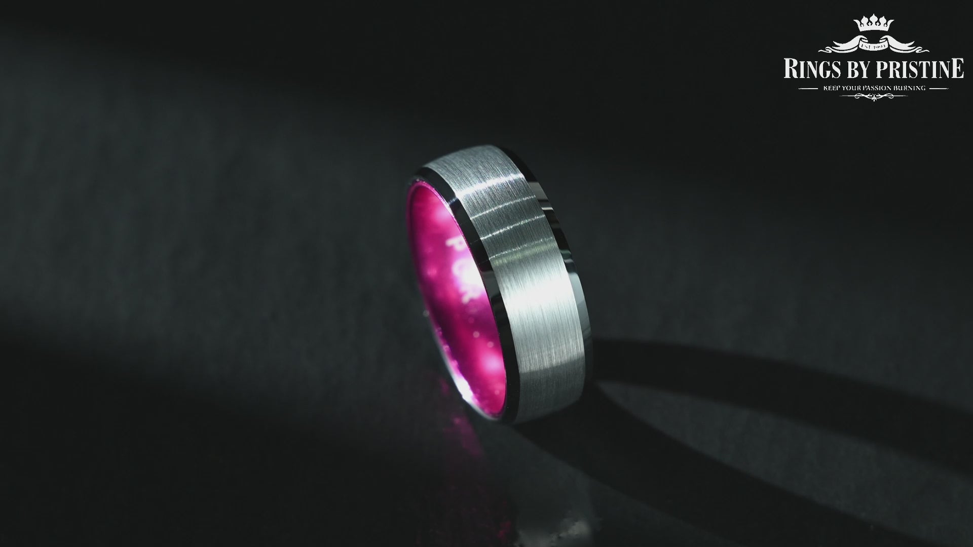 Pristine Passion Fuchsia Interior Silver Tungsten Wedding Band 8MM