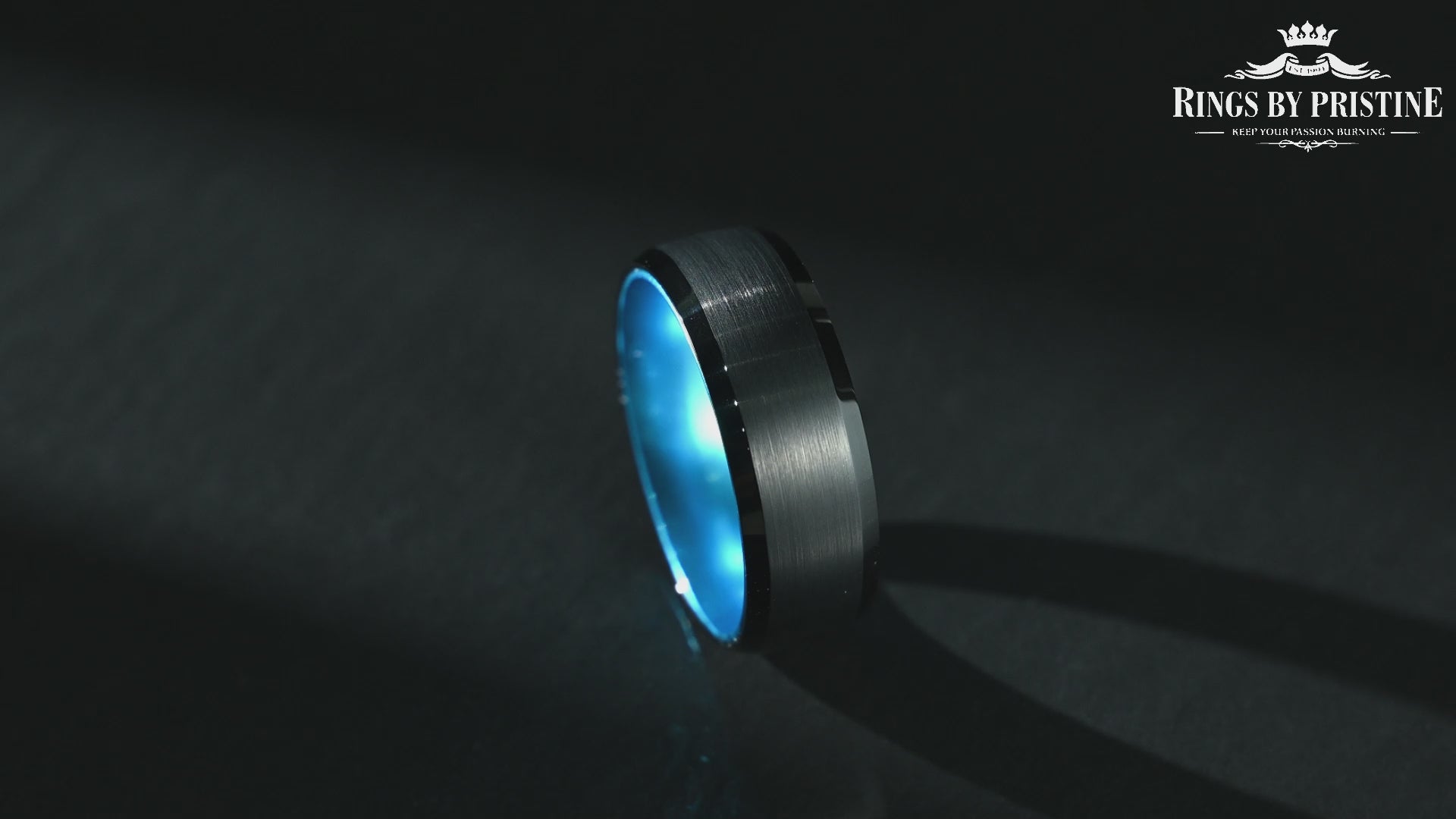Pristine Passion Blue Interior Tungsten Wedding Band 8MM