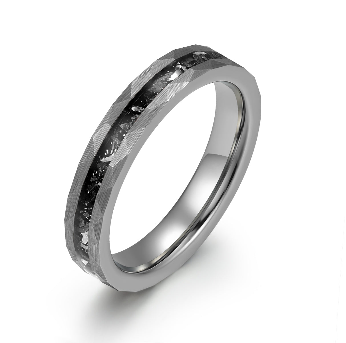 Grey Hammered Tungsten Meteorite Women's Wedding Band 4MM - PRISTINE RINGS