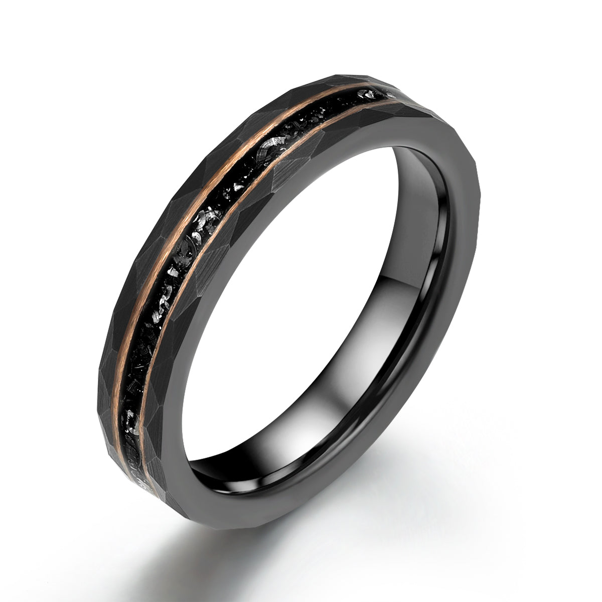 Black Hammered Tungsten Meteorite Women's Wedding Band 4MM - PRISTINE RINGS