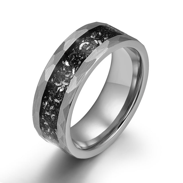 Grey Hammered Tungsten  Meteorite Men's Wedding Band 8MM - PRISTINE RINGS