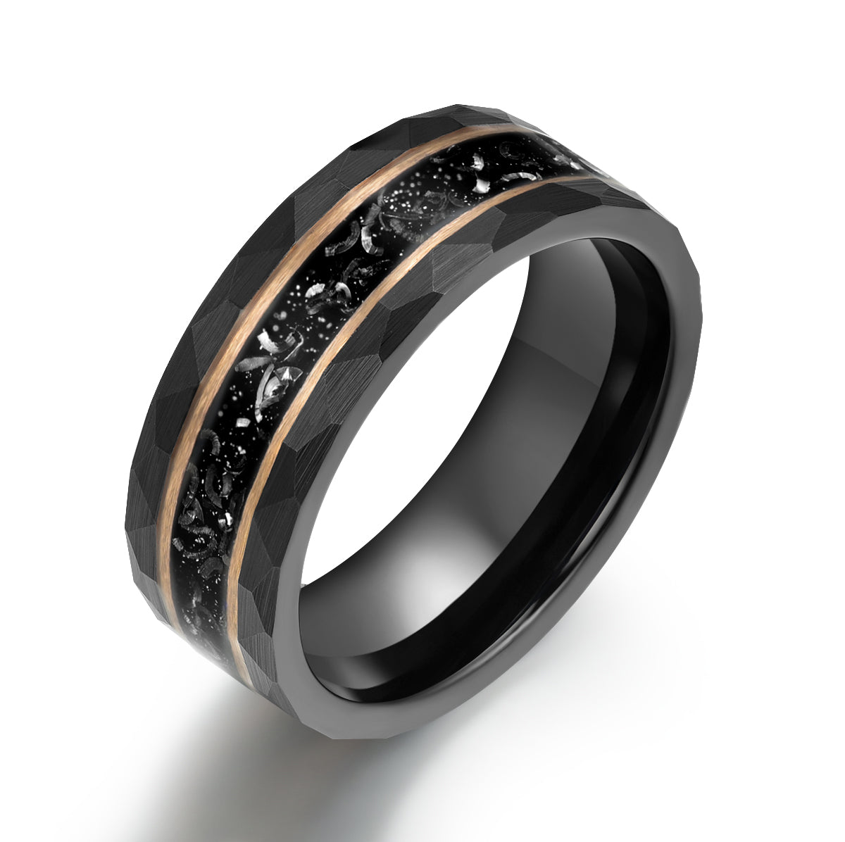 Black Hammered Tungsten Meteorite Men's Wedding Band 8MM