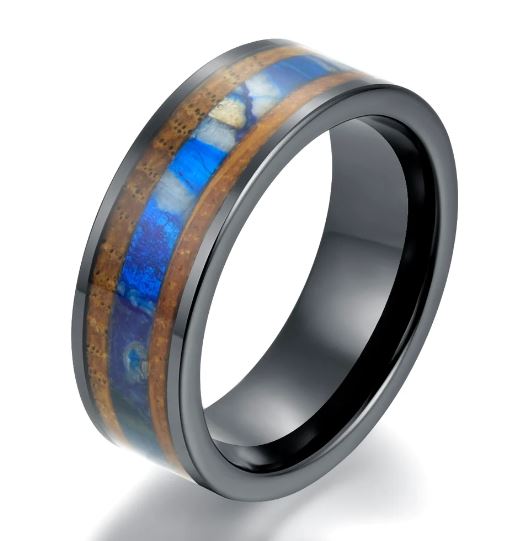 Black Ceramic Whiskey Barrel Mammoth Fossil Men's Wedding Band 8MM - PRISTINE RINGS