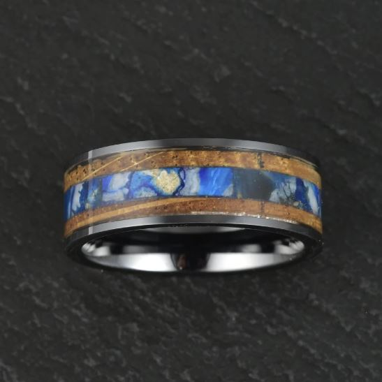 Black Ceramic Whiskey Barrel Mammoth Fossil Men's Wedding Band 8MM - PRISTINE RINGS