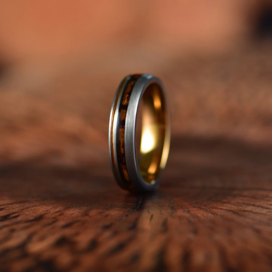 Whiskey Barrel Brushed Tungsten Women's Wedding Band 4MM - PRISTINE RINGS