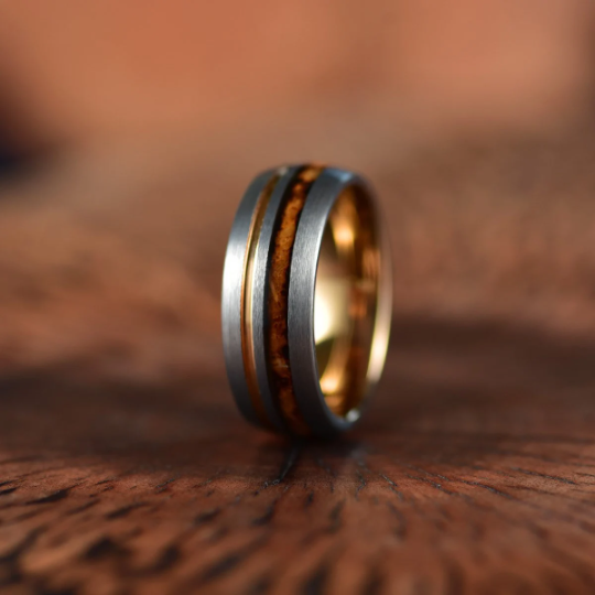 Whiskey Barrel Brushed Tungsten Men's Wedding Band 8MM - PRISTINE RINGS
