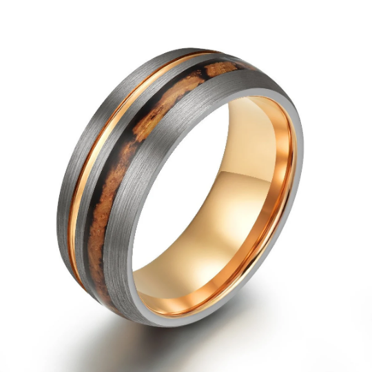 Whiskey Barrel Brushed Tungsten Men's Wedding Band 8MM - PRISTINE RINGS