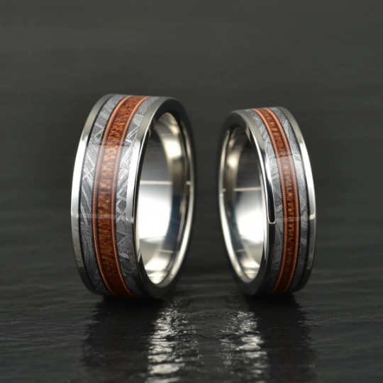 Tungsten Meteorite Whiskey Barrel Guitar String Men's Wedding Band 8MM