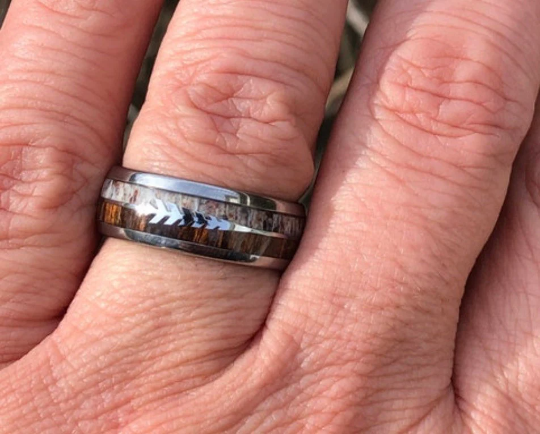 Tungsten Koa Wood Antler Men's Wedding Band 8MM - PRISTINE RINGS
