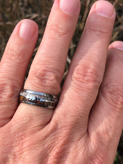 Tungsten Koa Wood Antler Men's Wedding Band 8MM - PRISTINE RINGS